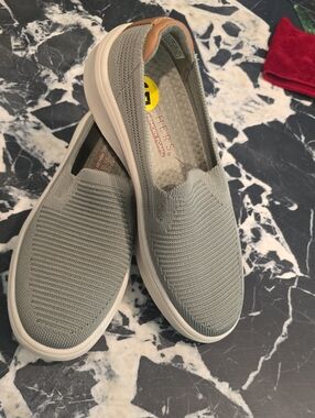 Skechers Women’s Slip-On Moccasins - Light Gray with Tan Accent